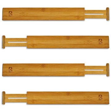 KitchenBrothers Schubladenteiler - Schubladenorganisator - Ausziehbar - Verstellbar - 4 Stück - Bambus