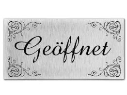 Klassisches Türschild aus Aluminium - Ornament - 20 x 10 cm - geöffnet