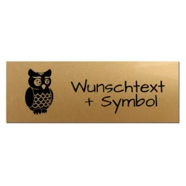 Kleines Namensschild mit Wunschtext und Symbol gold/schwarz 10 x 3,5 cm