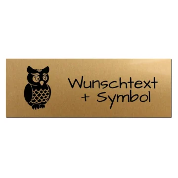 Kleines Namensschild mit Wunschtext und Symbol gold/schwarz 10 x 3,5 cm