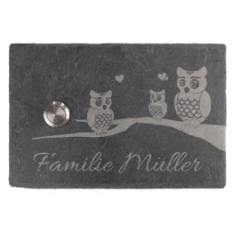 Klingel aus Schiefer 15 x 10 cm - Design Eule