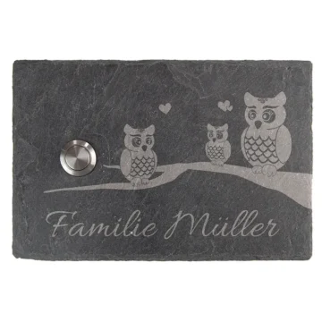 Klingel aus Schiefer 15 x 10 cm - Design Eule