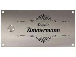 Klingelschild aus Edelstahl 200 x 100 mm Design Vintage