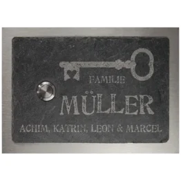 Klingelschild aus Schiefer und Edelstahl 17 x 12 cm - Design Key