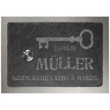 Klingelschild aus Schiefer und Edelstahl 17 x 12 cm - Design Key