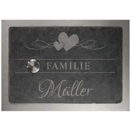 Klingelschild aus Schiefer und Edelstahl 17 x 12 cm - Design Love