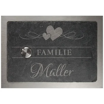 Klingelschild aus Schiefer und Edelstahl 17 x 12 cm - Design Love