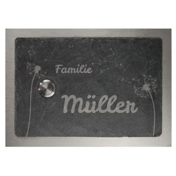 Klingelschild aus Schiefer und Edelstahl 17 x 12 cm - Design Pusteblume