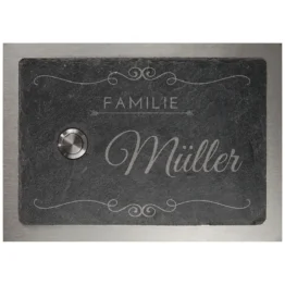 Klingelschild aus Schiefer und Edelstahl 17 x 12 cm - Design Vintage