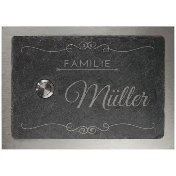 Klingelschild aus Schiefer und Edelstahl 17 x 12 cm - Design Vintage