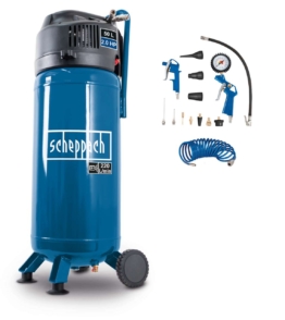 Kompressor stehend HC51V scheppach - inkl. 13 tlg. Set & 10m Schlauch | 10 bar | 50 Liter | ölfrei