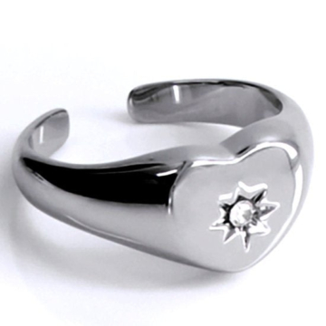 Laura Ferini Verstellbarer Damenring Lana Silber - Siegelring mit Herz und Zirkonia Kristall - Silber Damenschmuck - Wasserfester Edelstahl - Edelstahlschmuck - Accessoires