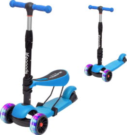 LifeGoods MultiRider Kids' Scooter - Stufe 3-8 Jahre - Verstellbarer Sitz - Leuchtende Räder - Jungen/Mädchen - Blau