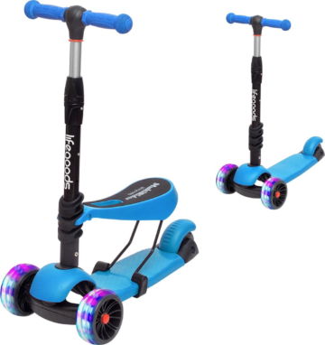 LifeGoods MultiRider Kids' Scooter - Stufe 3-8 Jahre - Verstellbarer Sitz - Leuchtende Räder - Jungen/Mädchen - Blau