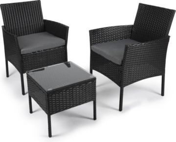 Lifetime Garden Gartenset - Lisbon Lounge Set - 3 Stück - Gartenstühle und Beistelltisch - Rattan - Schwarz - Garten, Balkon und Terrasse