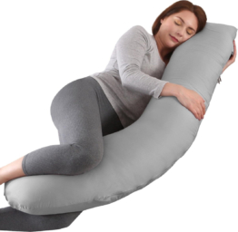 LitolloÂ® Schwangerschaftskissen (J-Form) - Seidenkissen - Stillkissen - Körperkissen - 145cm - Weicher Vliesstoff - Abnehmbarer Bezug - Blau