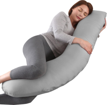 LitolloÂ® Schwangerschaftskissen (J-Form) - Seidenkissen - Stillkissen - Körperkissen - 145cm - Weicher Vliesstoff - Abnehmbarer Bezug - Blau