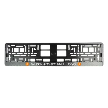 Nummernschildrahmen Carbon mit Wunschtext und Logo - Größe 52 cm - pro Stück