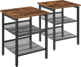 O'DADDYÂ¬Ã† Nachttische 2er Set - Nachttische - Nachttisch mit verstellbaren Gitterböden - Nachttisch Industrie - 40 x 40 x 50 cm - braun