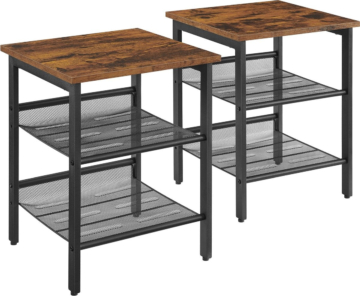 O'DADDYÂ¬Ã† Nachttische 2er Set - Nachttische - Nachttisch mit verstellbaren Gitterböden - Nachttisch Industrie - 40 x 40 x 50 cm - braun