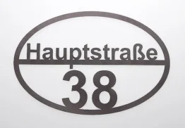 Ovales Edelstahl - Türschild mit Straßennamen und Hausnummer