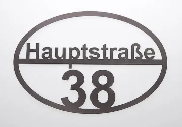 Ovales Edelstahl - Türschild mit Straßennamen und Hausnummer