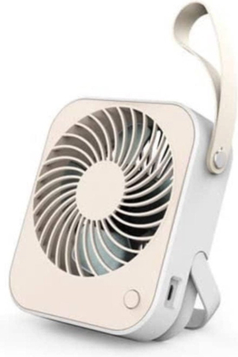 Perel Design Fan mit Usb-Anschluss - Wiederaufladbar - Weiß/Creme - Mit Schleife