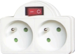 Perelstecker mit Ein/Aus-Schalter - 2 Steckdosen - Stift-Erde