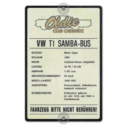 Präsentationsschild für Oldtimer mit Logo 200 x 300 mm