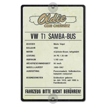 Präsentationsschild für Oldtimer mit Logo 200 x 300 mm