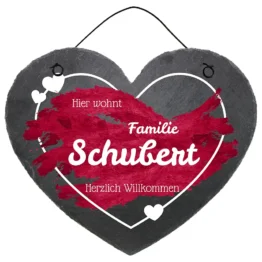 Schieferherz Türschild in der Größe 24 cm Design Brush