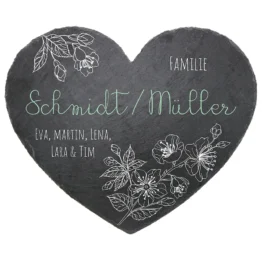 Schieferherz Türschild in der Größe 24 cm Design Flowers