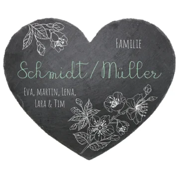 Schieferherz Türschild in der Größe 24 cm Design Flowers