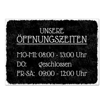 Schild Öffnungszeiten - Black Vintage Format A3