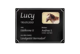 Stalltafel - Boxenschild für Ihr Pferd mit Wunschtext und Foto - Format A4 (29,7 x 21 cm)