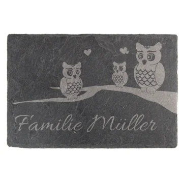 Tür- & Namensschild aus Schiefer 15 x 10 cm - Design Eule