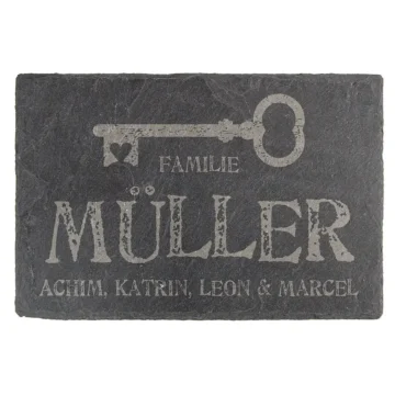 Tür- & Namensschild aus Schiefer 15 x 10 cm - Design Key