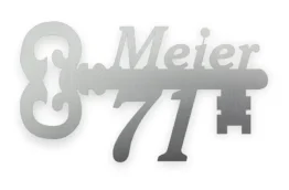 Türschild als Schlüssel mit Hausnummer und Name aus Edelstahl gelasert