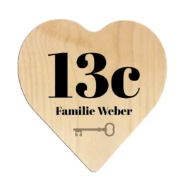Türschild aus Holz in Herzform 18 cm - schwarz bedruckt