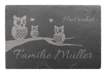 Türschild aus Schiefer 30 x 20 cm - Design Eule