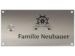 Türschild mit Klingel aus Edelstahl 200 x 100 mm Design Maritim