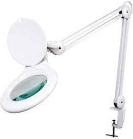 Velleman Led Lupenlampe mit Klemme, Schwenkarm, Ein/Aus-Schalter, 48 LEDs, Vergrößerung 2,25x, für Kinder, Erwachsene, Senioren, Lesen, Diamantmalerei, Hobby, Arbeit, weiß