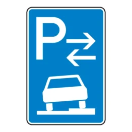 Verkehrszeichen - Parken auf Gehwegen halb in Fahrtrichtung rechts Mitte
