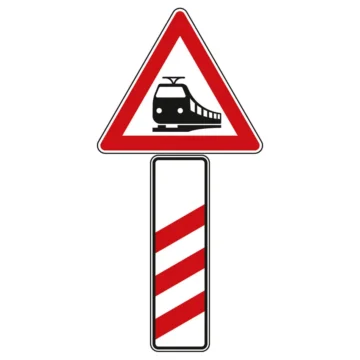 Verkehrszeichen StVO - Verkehrsschild Bahnübergang mit dreistreifiger Bake