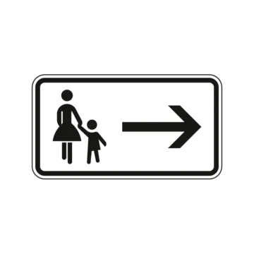 Verkehrszeichen Zusatzschild StVO - Gehweg gegenüber benutzen - rechtsweisend