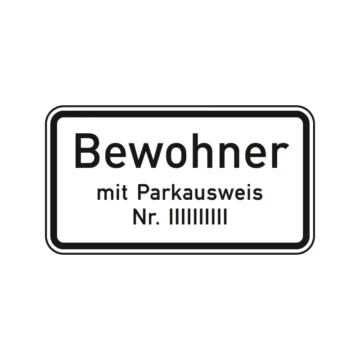 Verkehrszeichen Zusatzschild StVO - Nur Bewohner mit Parkausweis Nr.