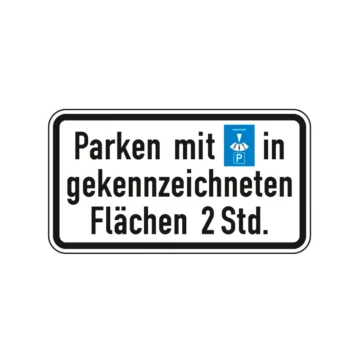Verkehrszeichen Zusatzschild StVO - Parken mit Parkscheibe