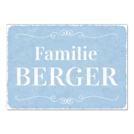 Vintage Schild mit Wunschtext hellblau Format A4