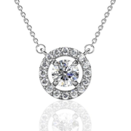 Yolora Damenhalskette mit rundem Anhänger und Kalpa Camaka Kristallen - Farbe Silber - 18K Weißgold vergoldet - Geschenk zum Muttertag