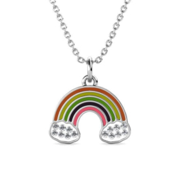 Yolora Kinder-Halskette für Mädchen mit Regenbogen-Anhänger und Kalpa Camaka Kristallen - Farbe Silber - 18K Weißgold vergoldet